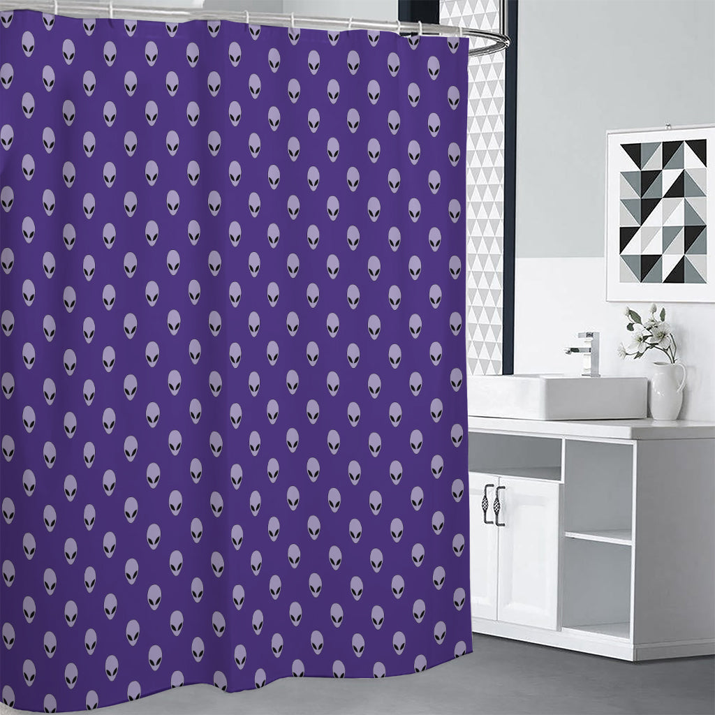 Purple Alien Face Pattern Print Premium Shower Curtain