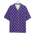 Purple Alien Face Pattern Print Rayon Hawaiian Shirt