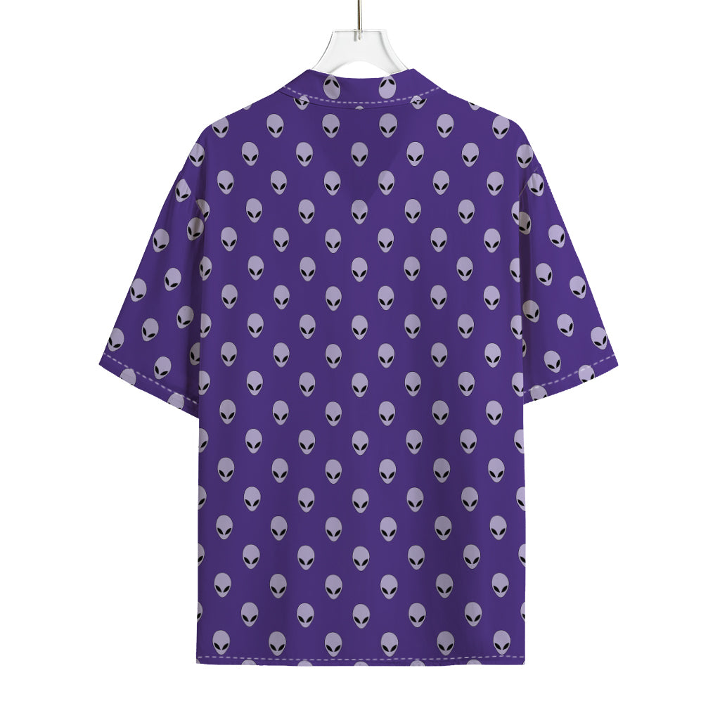 Purple Alien Face Pattern Print Rayon Hawaiian Shirt