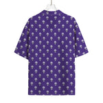 Purple Alien Face Pattern Print Rayon Hawaiian Shirt