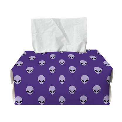 Purple Alien Face Pattern Print Rectangle Tissue Box Cover