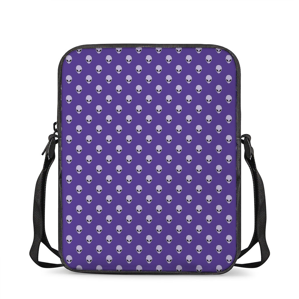 Purple Alien Face Pattern Print Rectangular Crossbody Bag