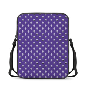 Purple Alien Face Pattern Print Rectangular Crossbody Bag