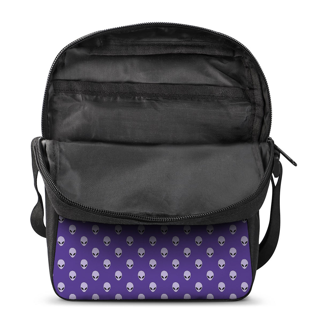 Purple Alien Face Pattern Print Rectangular Crossbody Bag