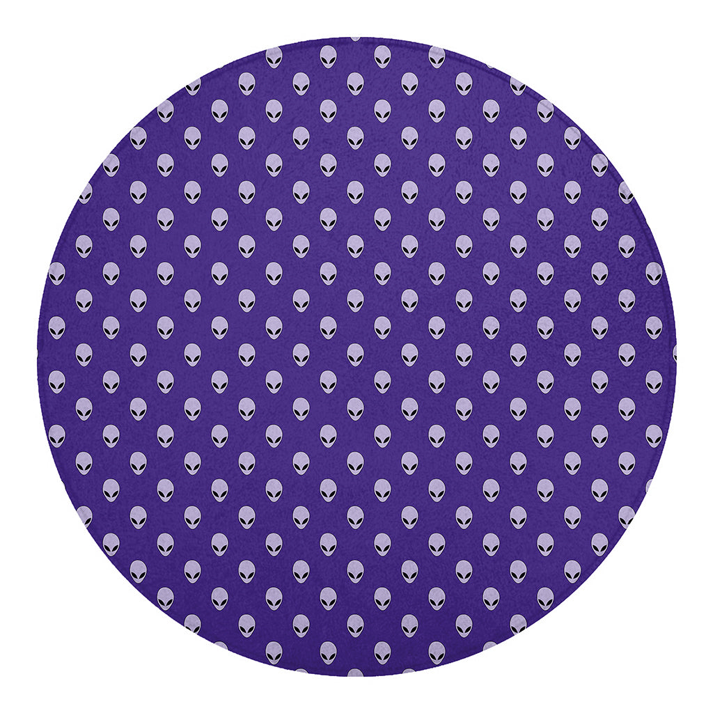 Purple Alien Face Pattern Print Round Blanket