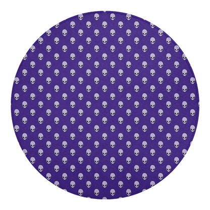 Purple Alien Face Pattern Print Round Blanket