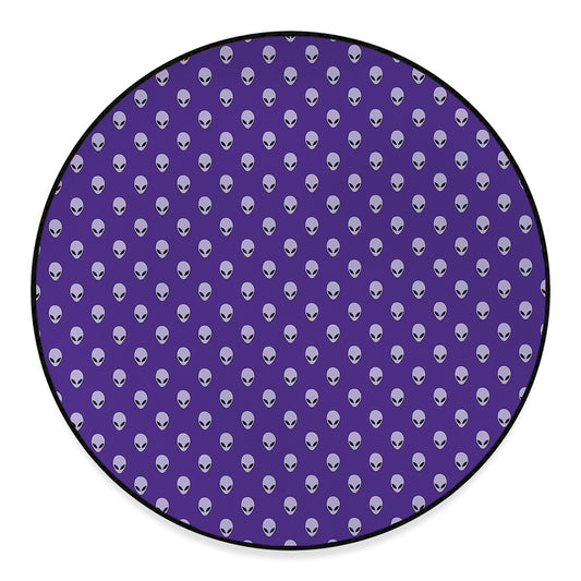 Purple Alien Face Pattern Print Round Floor Mat