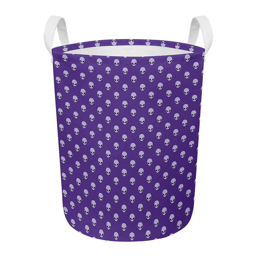 Purple Alien Face Pattern Print Round Laundry Basket