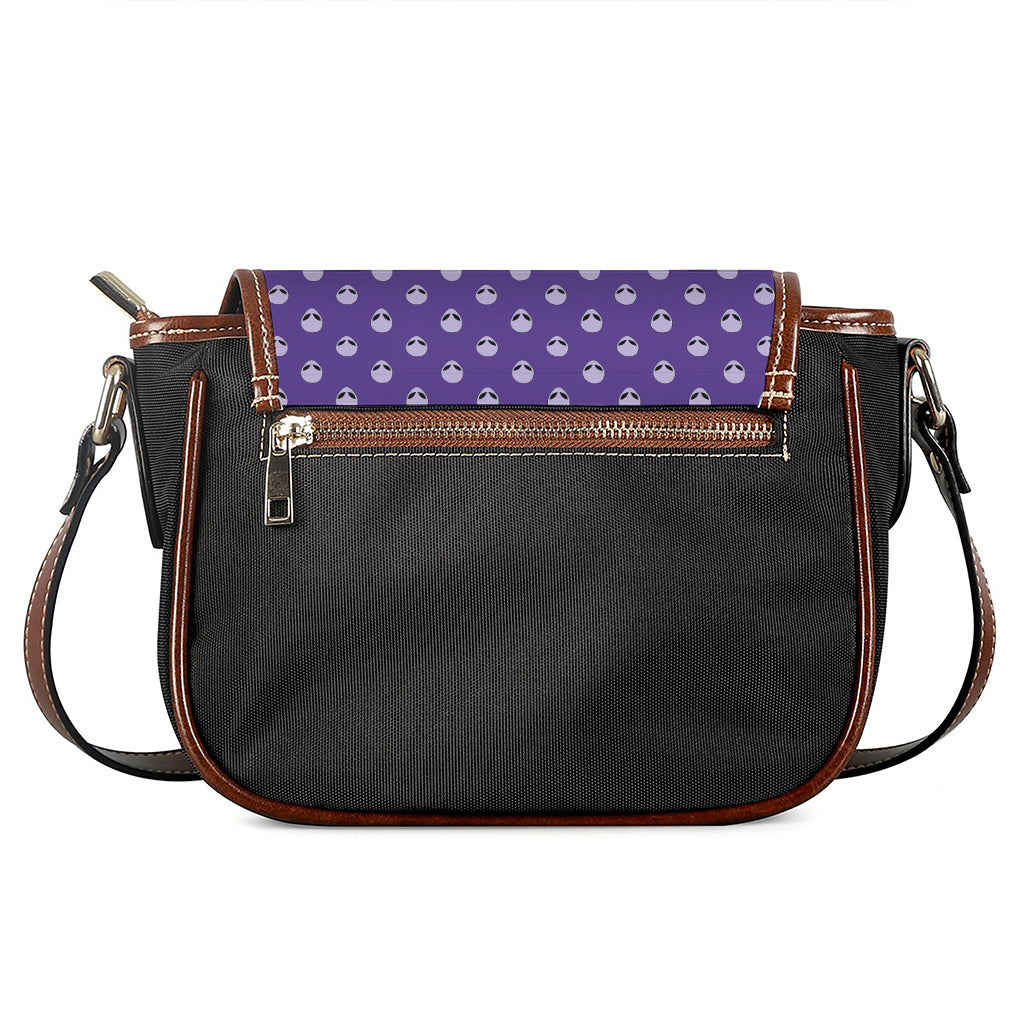 Purple Alien Face Pattern Print Saddle Bag