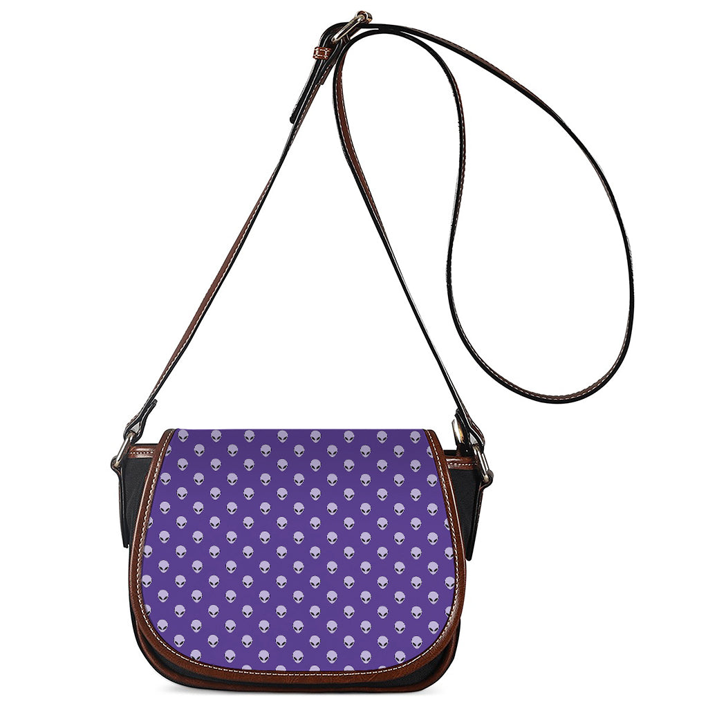 Purple Alien Face Pattern Print Saddle Bag