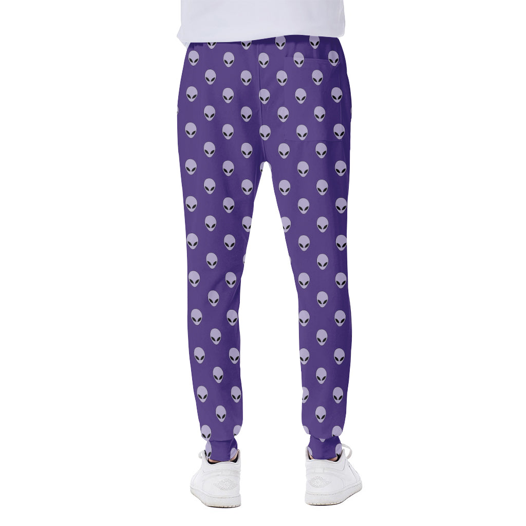 Purple Alien Face Pattern Print Scuba Joggers