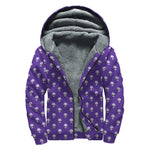 Purple Alien Face Pattern Print Sherpa Lined Zip Up Hoodie