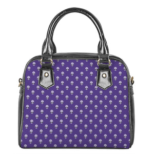 Purple Alien Face Pattern Print Shoulder Handbag