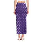 Purple Alien Face Pattern Print Side Slit Maxi Skirt