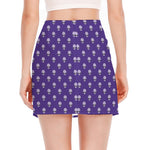 Purple Alien Face Pattern Print Side Slit Mini Skirt