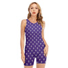 Purple Alien Face Pattern Print Sleeveless One Piece Swimsuit