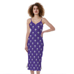 Purple Alien Face Pattern Print Slim Fit Midi Cami Dress