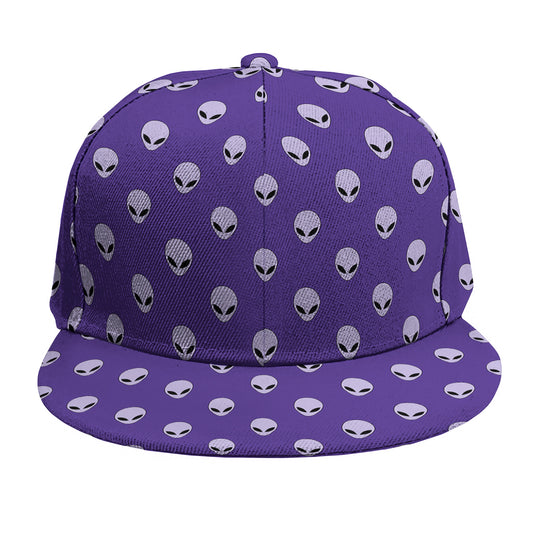 Purple Alien Face Pattern Print Snapback Cap