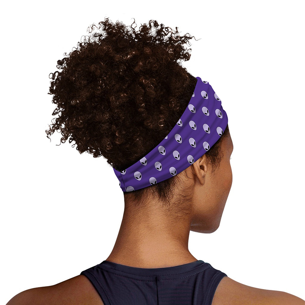 Purple Alien Face Pattern Print Sports Headband
