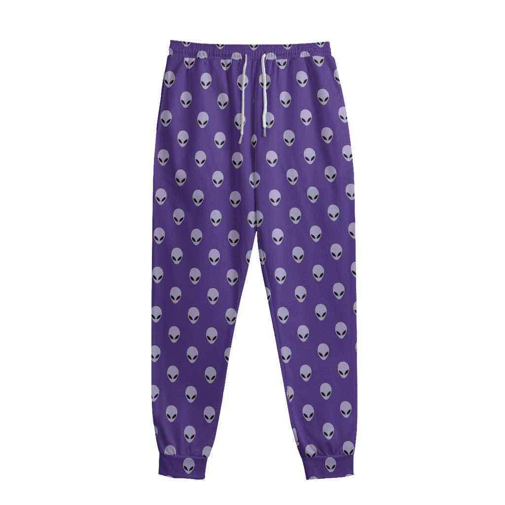 Purple Alien Face Pattern Print Sweatpants