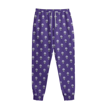 Purple Alien Face Pattern Print Sweatpants