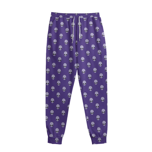 Purple Alien Face Pattern Print Sweatpants