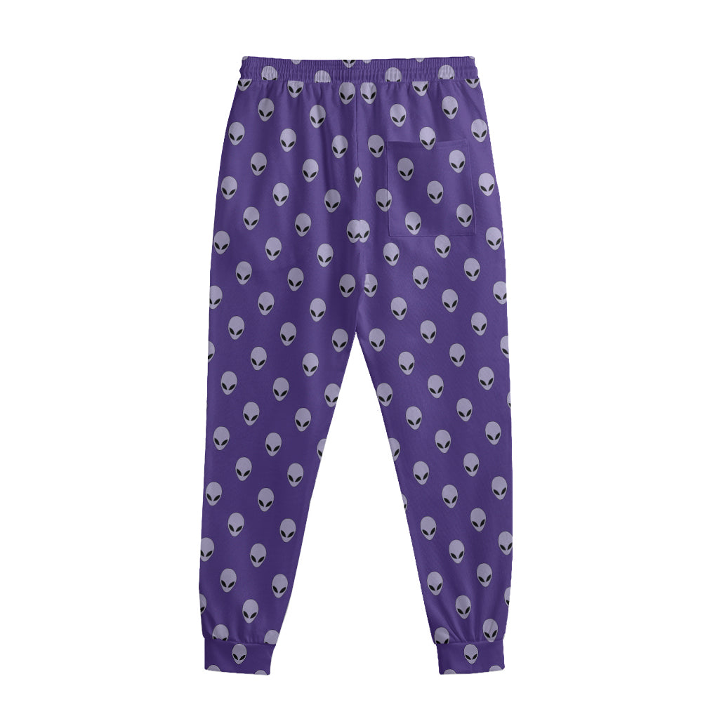 Purple Alien Face Pattern Print Sweatpants