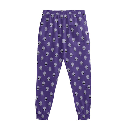 Purple Alien Face Pattern Print Sweatpants