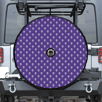 Purple Alien Face Pattern Print Tire Cover With Camera Hole