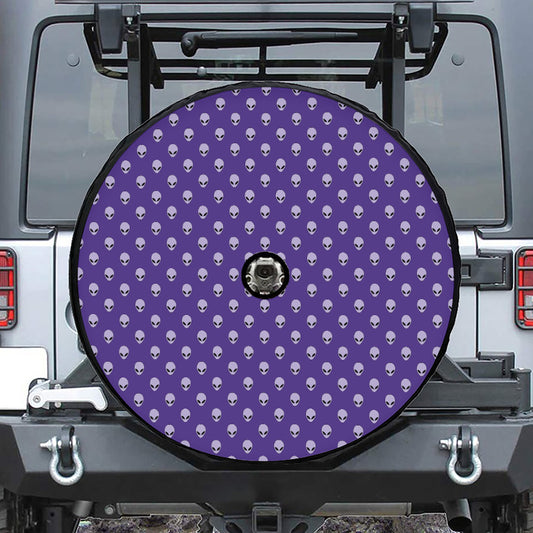 Purple Alien Face Pattern Print Tire Cover With Camera Hole