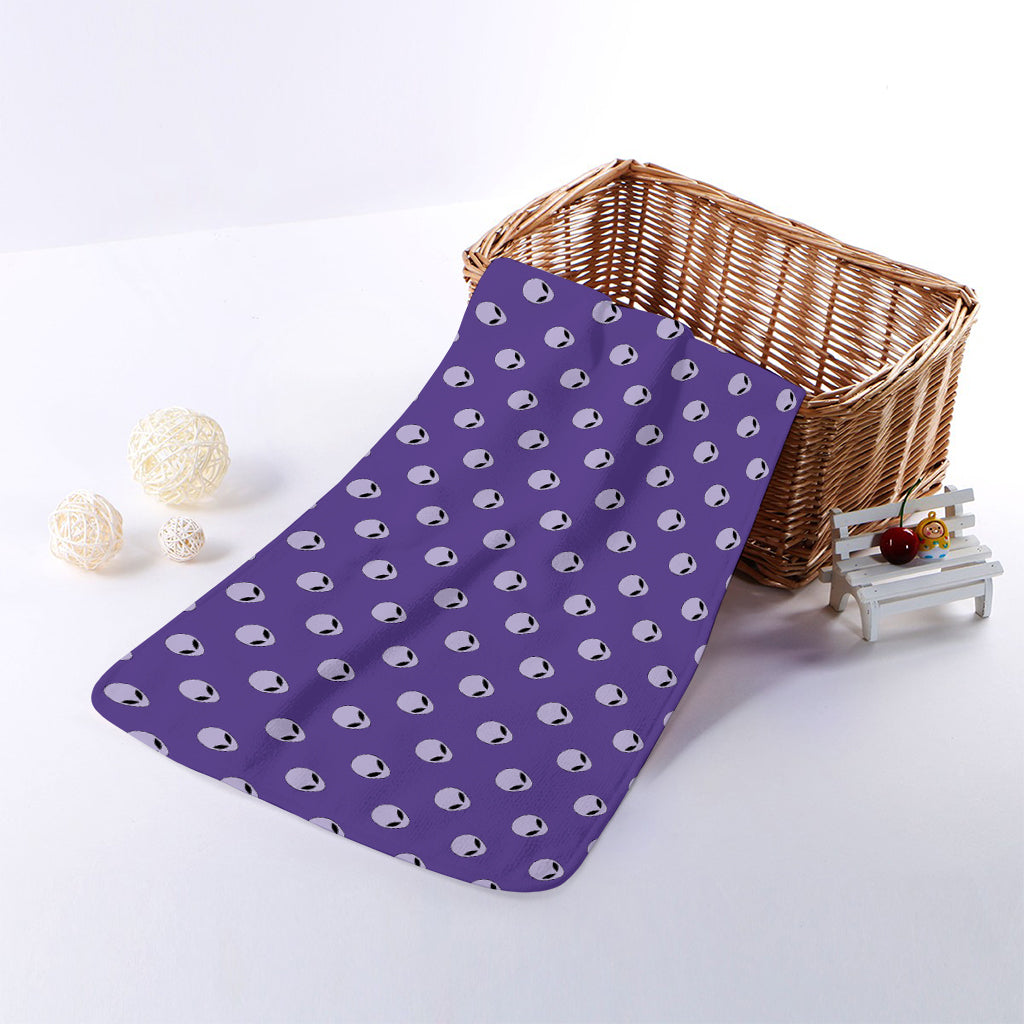 Purple Alien Face Pattern Print Towel