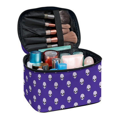 Purple Alien Face Pattern Print Travel Makeup Bag