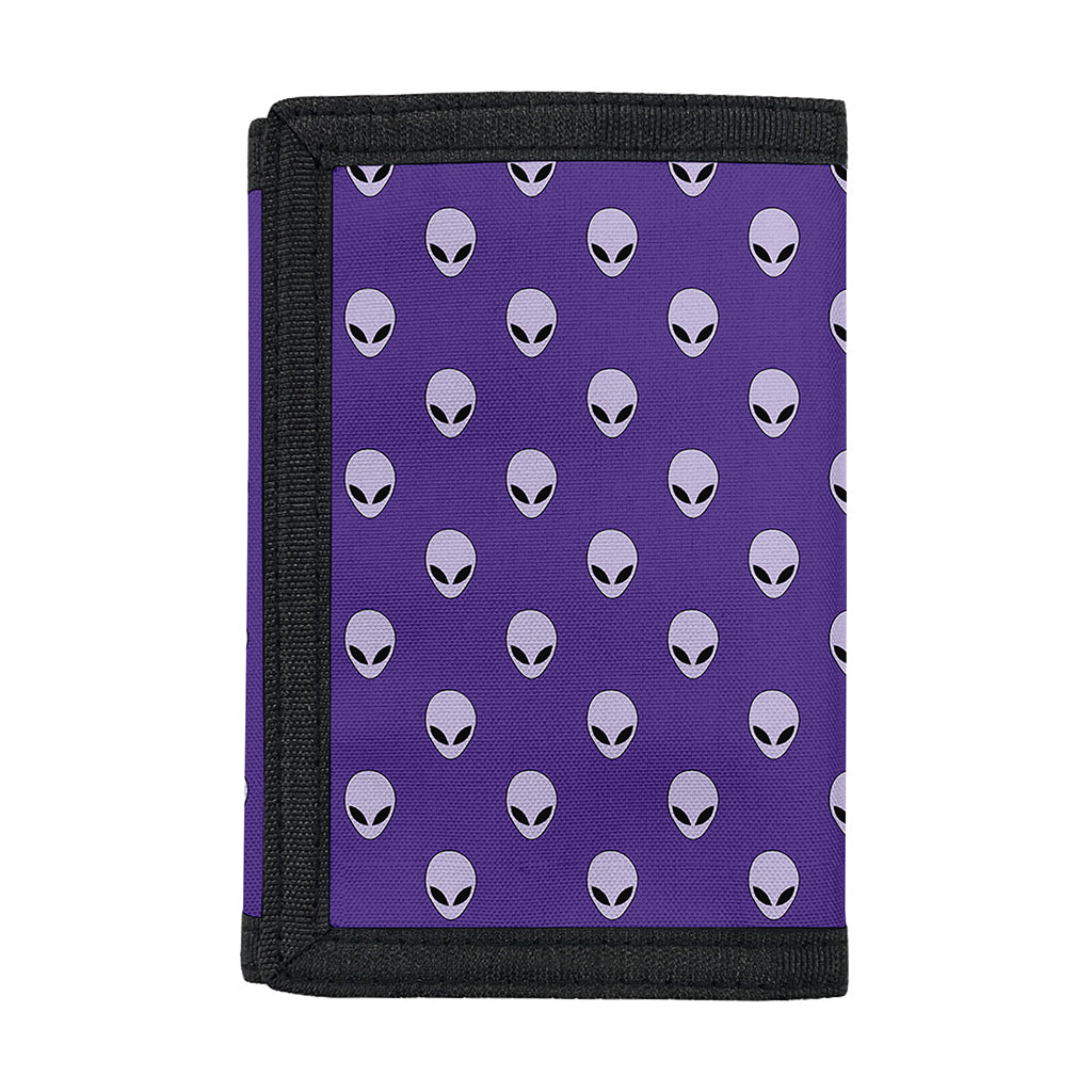 Purple Alien Face Pattern Print Trifold Wallet