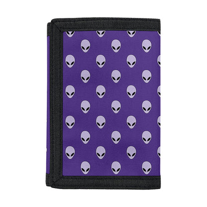 Purple Alien Face Pattern Print Trifold Wallet