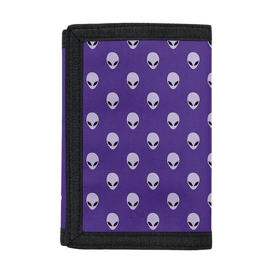 Purple Alien Face Pattern Print Trifold Wallet