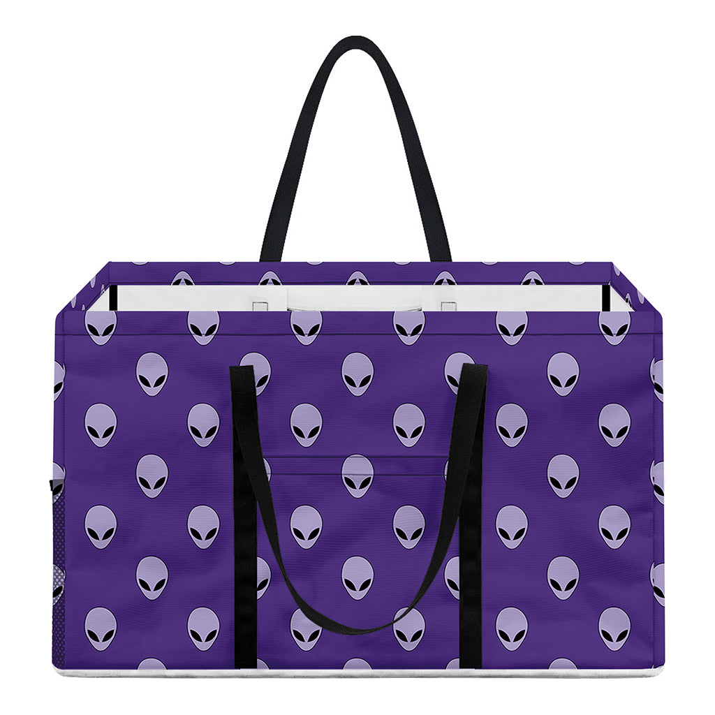 Purple Alien Face Pattern Print Utility Tote Bag