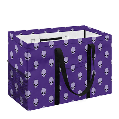 Purple Alien Face Pattern Print Utility Tote Bag