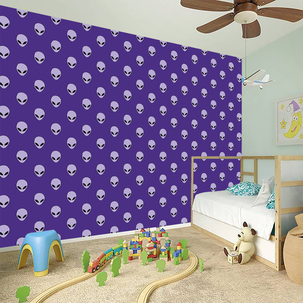 Purple Alien Face Pattern Print Wall Sticker