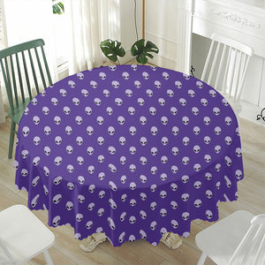 Purple Alien Face Pattern Print Waterproof Round Tablecloth