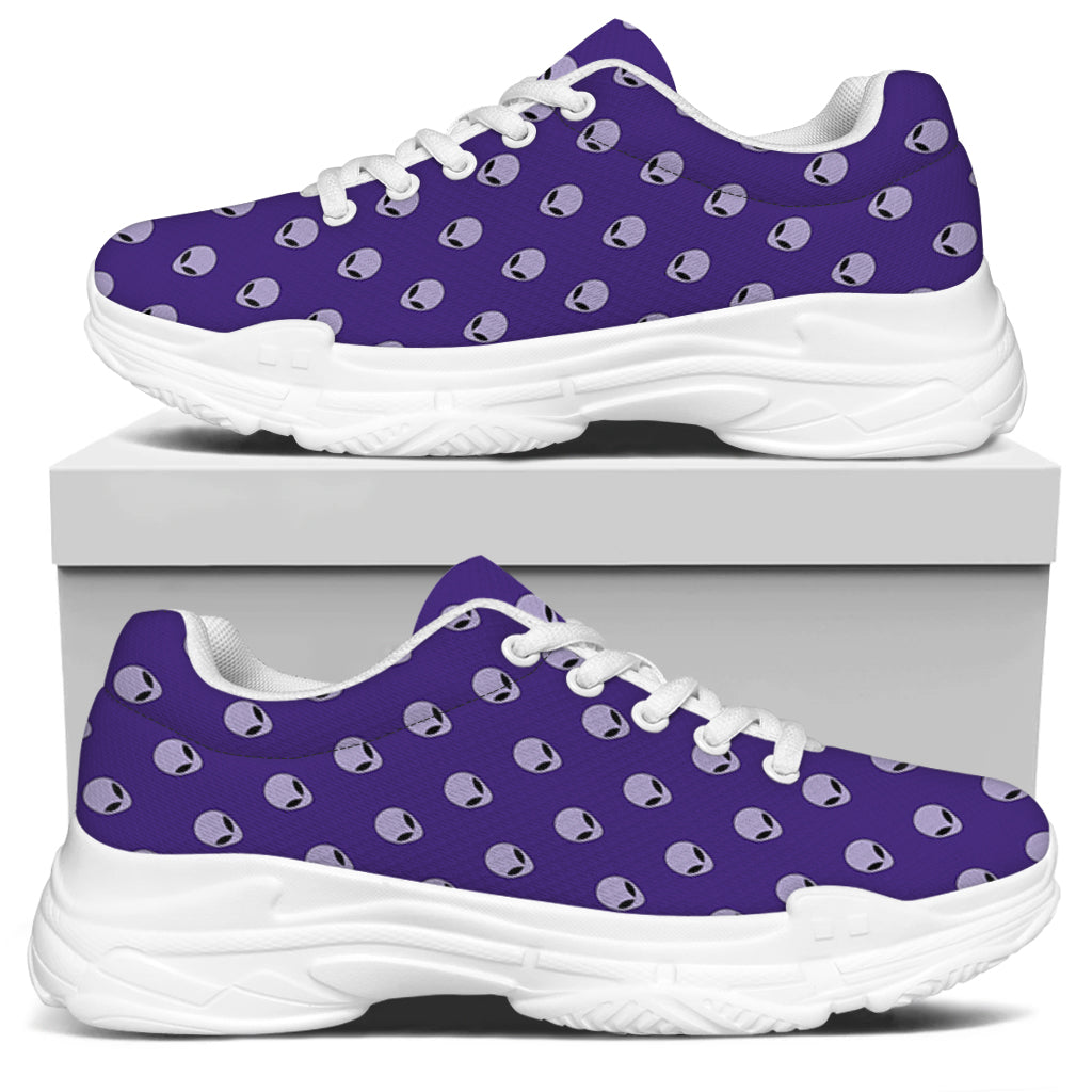 Purple Alien Face Pattern Print White Chunky Shoes