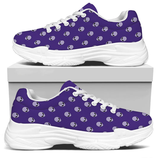 Purple Alien Face Pattern Print White Chunky Shoes