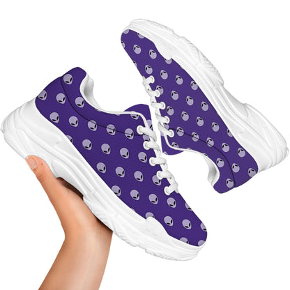 Purple Alien Face Pattern Print White Chunky Shoes