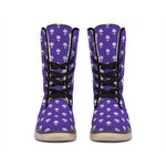 Purple Alien Face Pattern Print Winter Boots