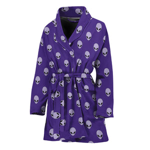 Purple Alien Face Pattern Print Women's Bathrobe