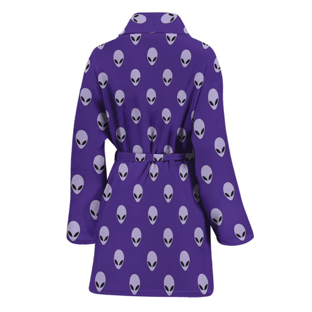 Purple Alien Face Pattern Print Women's Bathrobe