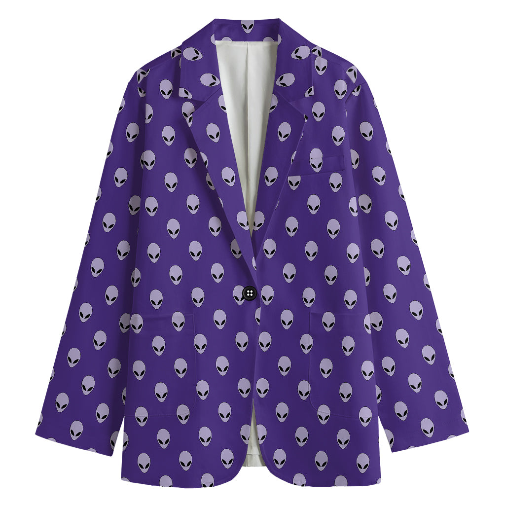 Purple Alien Face Pattern Print Women's Blazer