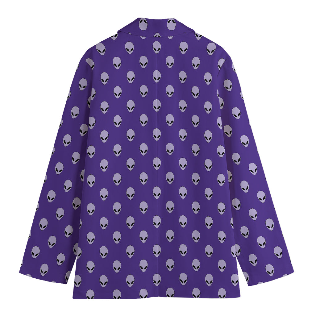 Purple Alien Face Pattern Print Women's Blazer