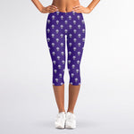 Purple Alien Face Pattern Print Women's Capri Leggings