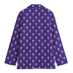 Purple Alien Face Pattern Print Women's Cotton Blazer