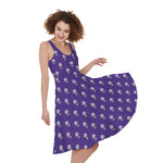 Purple Alien Face Pattern Print Women's Sleeveless Dress